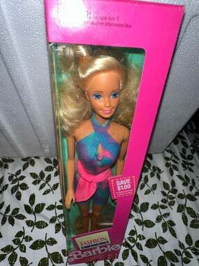 Vintage 1991 Fashion Play Barbie Doll #2370 Blue and Pink Tie Die Unitard NRFB